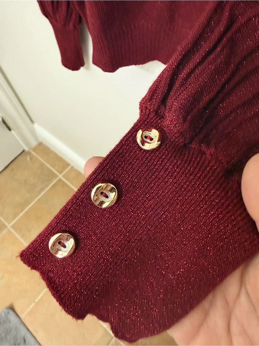Nanette Lepore Burgundy Crewneck Sweater with Ribbed Sleeves